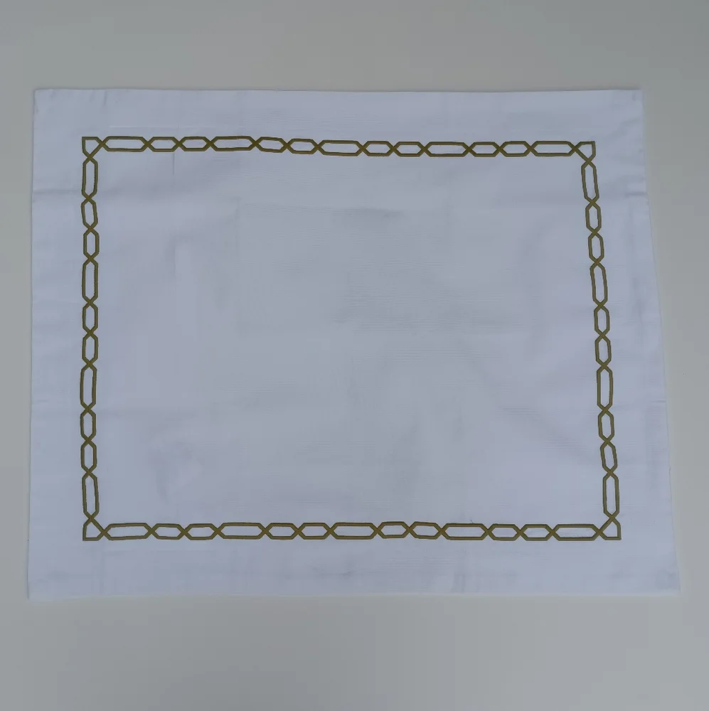 Pottery Barn Cotton Bedford Cord Standard Sham w/ Green White Chain Trim
